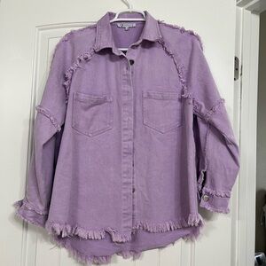 Lavender Frayed Button-Up Shirt